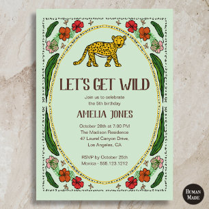 Lest Get Wild One Cute Jaguar Birthday Invitation
