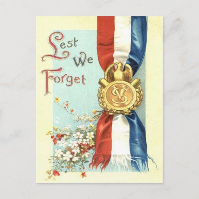 Lest We Forget Medal Memorial Day Flowers Postcard (Front)