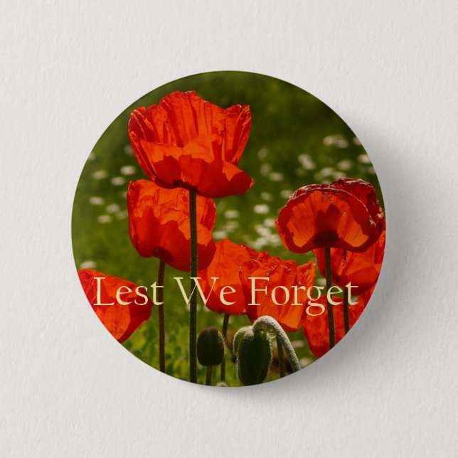 Lest We Forget Poppy Button Badge (Front)