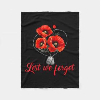 Lest We Forget Red Poppy Flower Usa Veterans Fleece Blanket