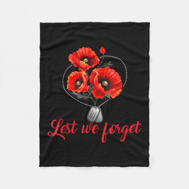 Lest We Forget Red Poppy Flower Usa Veterans Fleece Blanket (Front)