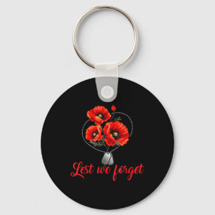 Lest We Forget Red Poppy Flower Usa Veterans Key Ring