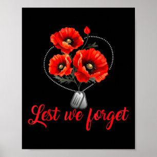 Lest We Forget Red Poppy Flower Usa Veterans Poster