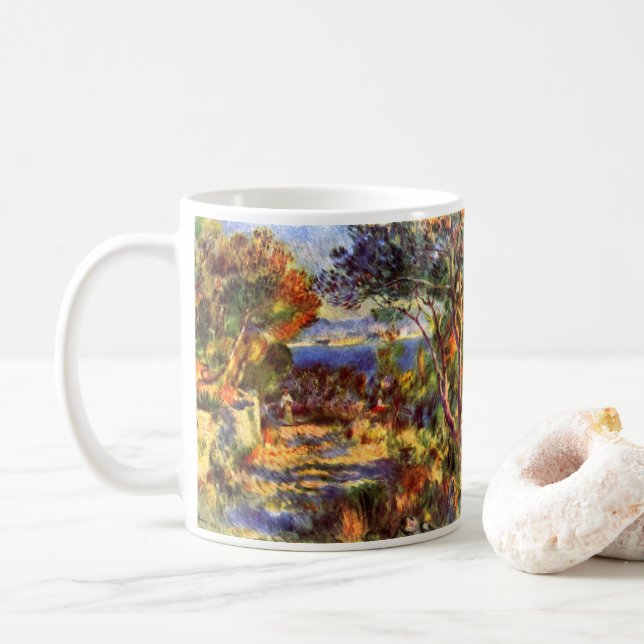 L'Estaque by Pierre Renoir, Vintage Impressionism Coffee Mug (With Donut)