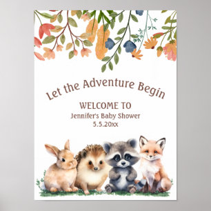 let adventure begin animals baby shower welcome poster