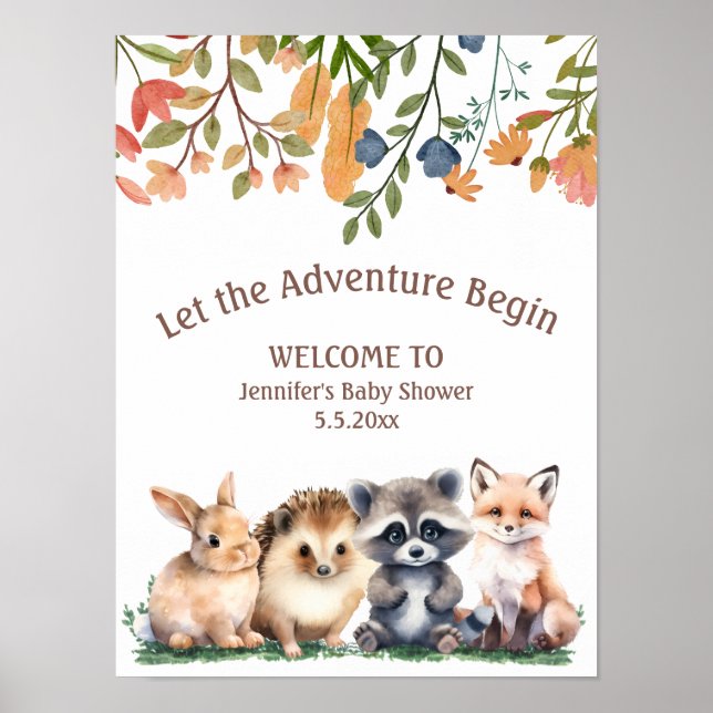  let adventure begin animals baby shower welcome poster (Front)