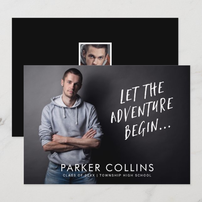 Let Adventure Begin Photo Graduation Party Invitation (Front/Back)