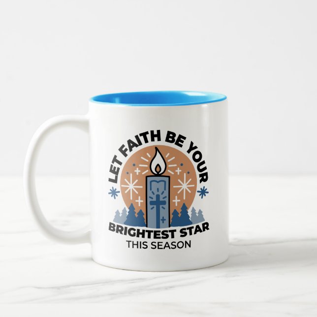 Let Faith Shine Bright: Winter Theme Two-Tone Coffee Mug (Left)