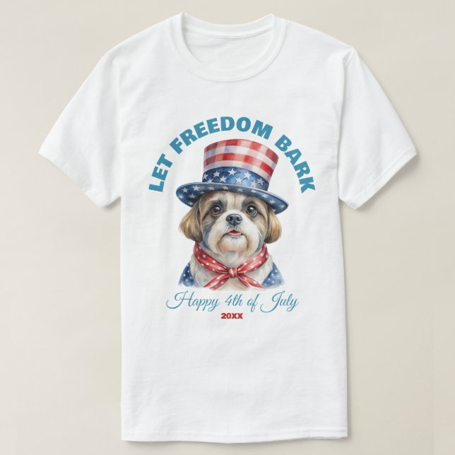 Let Freedom Bark Custom 4th of July Shih Tzu T-Shirt (Design Front)