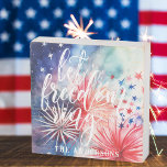 Let Freedom Ring | Fourth of July Fireworks Wooden Box Sign<br><div class="desc">Design features "Let Freedom Ring" in trendy script lettering on a watercolor fireworks background. Add a custom touch to your Fourth of July celebration this year with our festive and patriotic personalised décor. These also make a great housewarming gift for new homeowners. Independence Day get-togethers bring to mind a delicious...</div>
