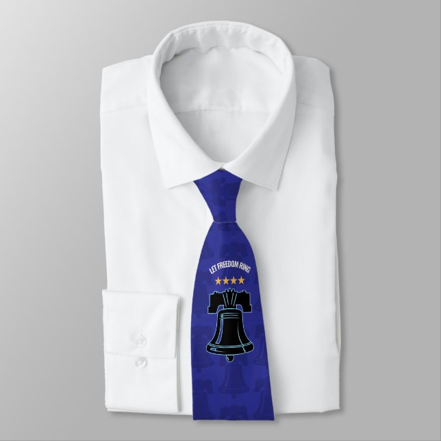 Let Freedom Ring Liberty Bell Patriotic Blue Tie (Tied)