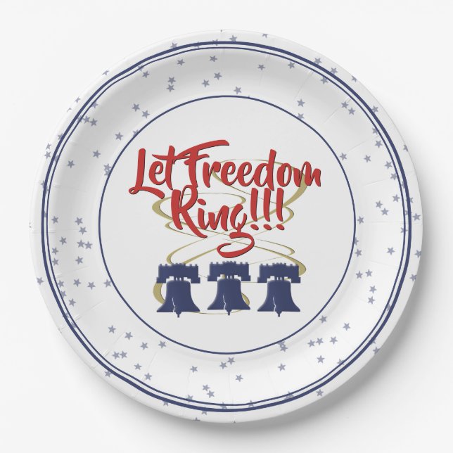 Let Freedom Ring Liberty Bell - Red White and Blue Paper Plate (Front)