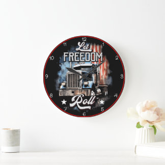 Let Freedom Roll: Trucking America Large Clock