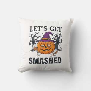 Let Get Smashed Halloween Pumpkin Witch Hat Wine G Cushion