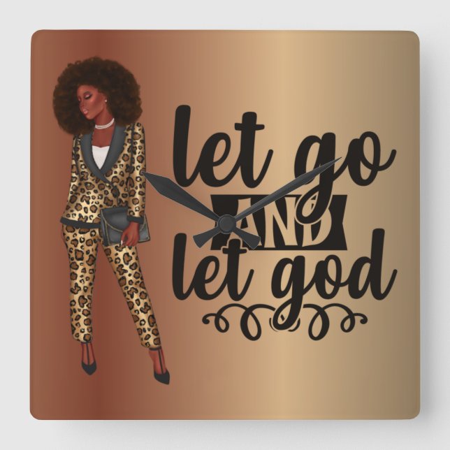 Let Go and Let God Black Woman Wall Clock (Front)