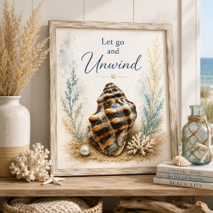 Let Go and Unwind Seashell Bathroom Wall Art