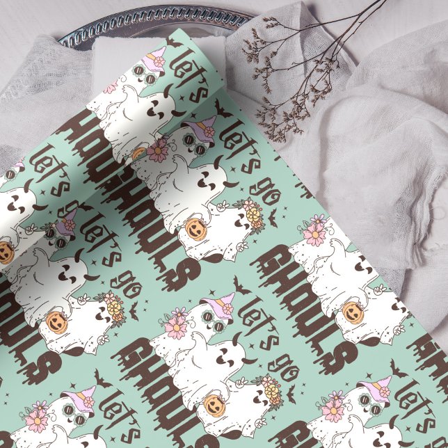 Let' Go Ghouls Funny Boho Halloween Ghosts Wrapping Paper (Creator Uploaded)