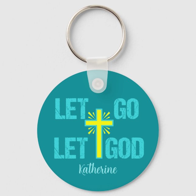 Let Go Let God Cute Christian Cross Key Ring (Front)