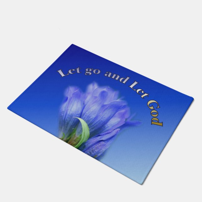Let Go Let God Gentian Flower Inspirational Quote Doormat (Angled)