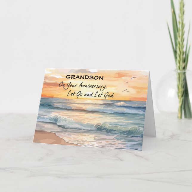 Let Go Let God Recovery Anniversary Ocean Sunset Card (Front)