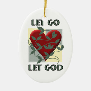 Let Go Let God Recovery Slogan Quote Red Heart Ceramic Tree Decoration