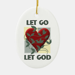 Let Go Let God Recovery Slogan Quote Red Heart Ceramic Tree Decoration