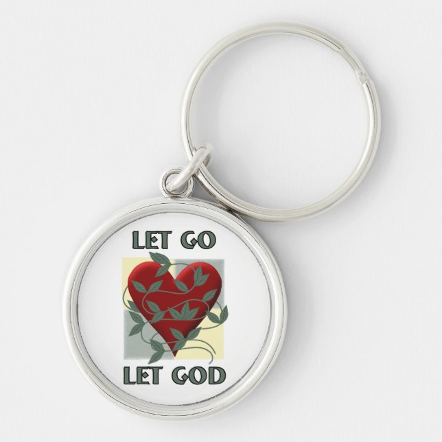 Let Go Let God Recovery Slogan Quote Red Heart Key Ring (Front)