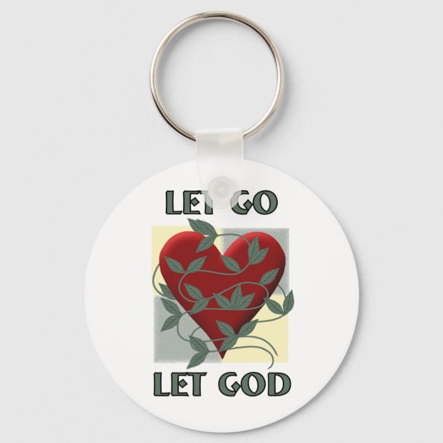 Let Go Let God Recovery Slogan Quote Red Heart Key Ring (Front)