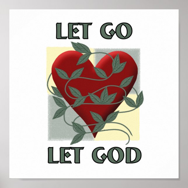 Let Go Let God Recovery Slogan Quote Red Heart Poster (Front)