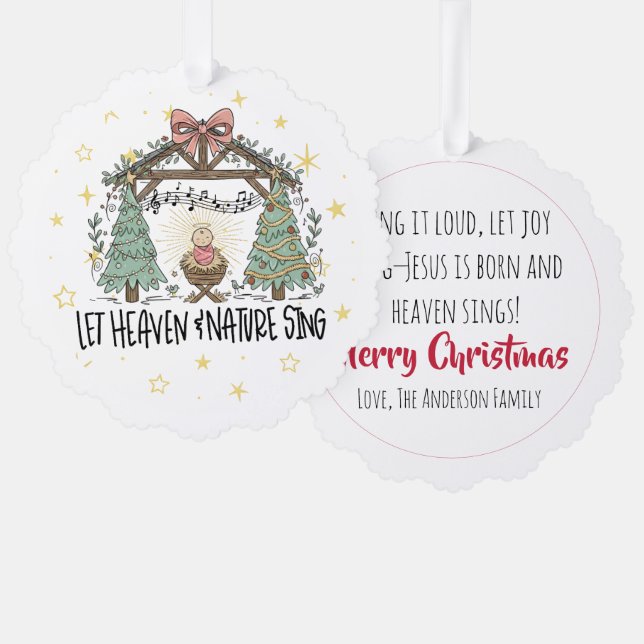 Let Heaven & Nature Sing” Nativity  Tree Decoration Card (Front/Back)