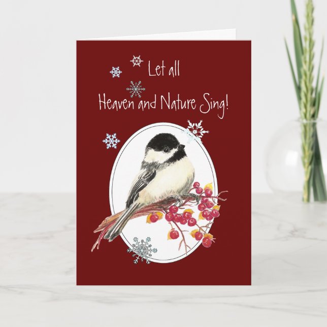 Let Heaven & Nature Sing Scripture Christmas Bird Holiday Card (Front)