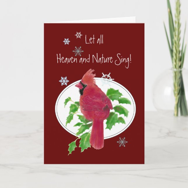 Let Heaven & Nature Sing Scripture Christmas Bird Holiday Card (Front)