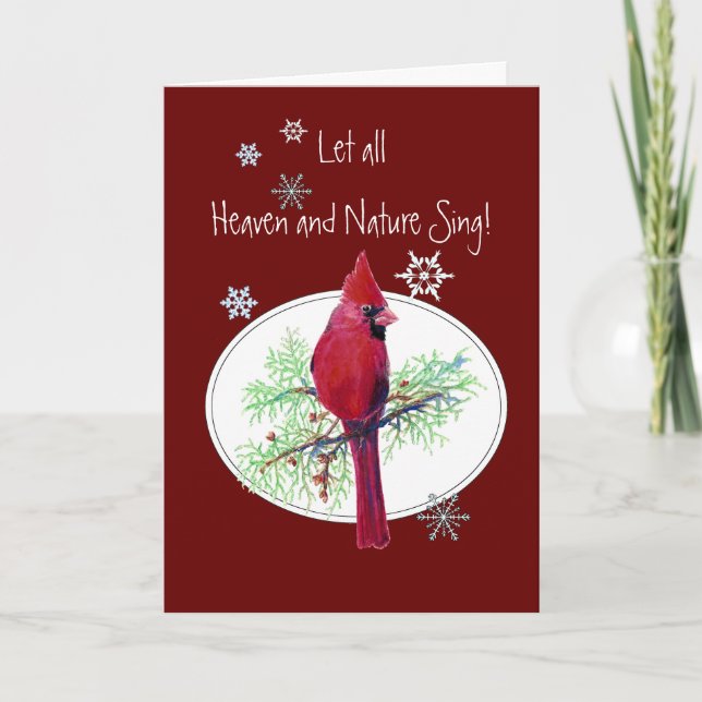 Let Heaven & Nature Sing Scripture Christmas Bird Holiday Card (Front)