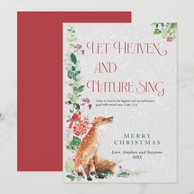 Let Heaven & Nature Sing Watercolor Woodland Holiday Card (Front/Back)