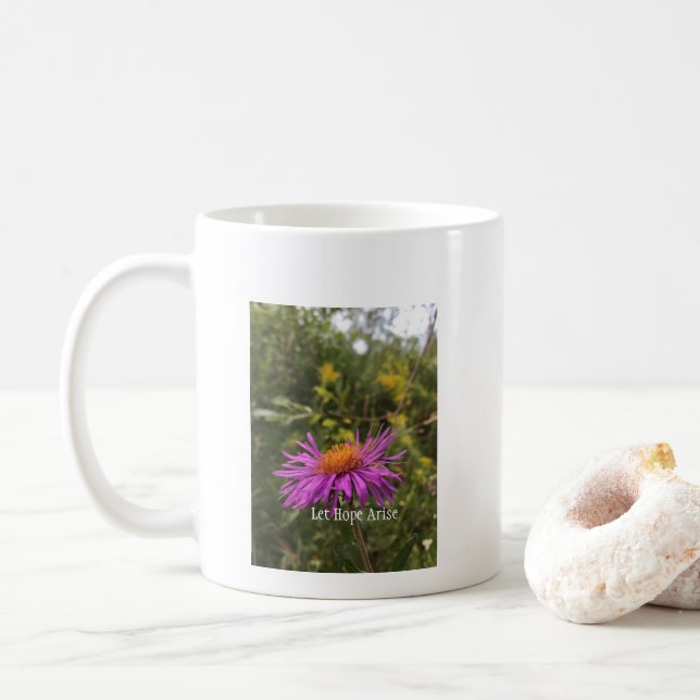 Let Hope Arise Pretty Purple Gold Flower Coffee Mug (With Donut)
