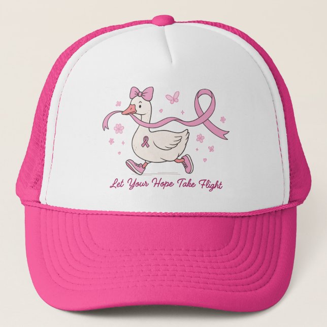 Let Hope Take Flight - Pink Ribbon Duck Awareness Trucker Hat (Front)