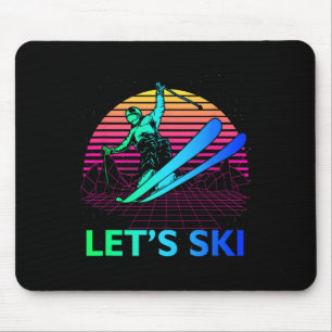 Let Is Ski Colorful Vintage 90s 80s Skiing Winter Mouse Mat