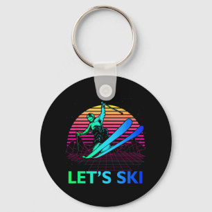 Let Is Ski Colourful Vintage 90s 80s Skiing Winter Key Ring