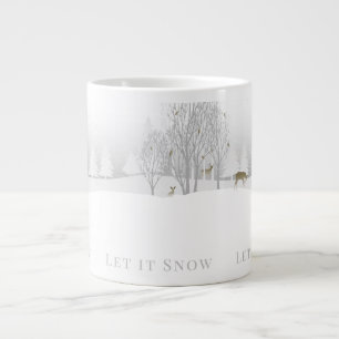 Let is Snow, Winter Woodland Scene with Deer Large Coffee Mug