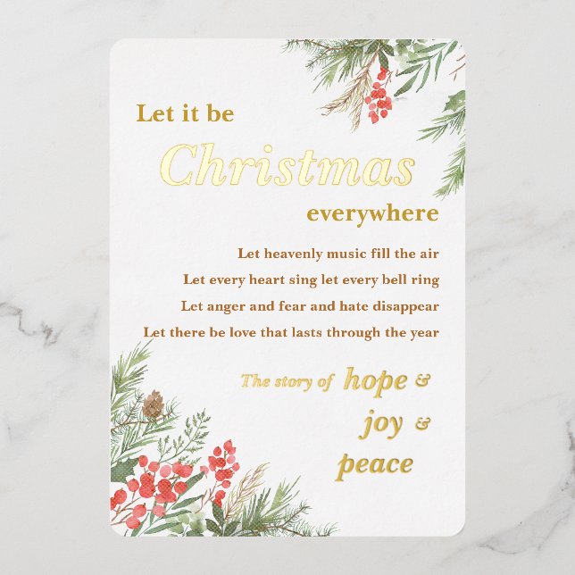 Let it be Christmas everywhere Foil Christmas Card (Front)