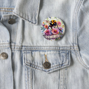 Let It Bee – Watercolor Bumblebee Spring Floral 6 Cm Round Badge