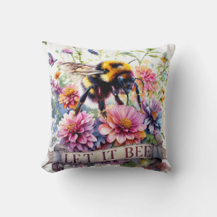 Let It Bee – Watercolor Bumblebee Spring Floral Cushion