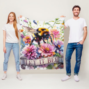 Let It Bee – Watercolor Bumblebee Spring Floral  Fleece Blanket