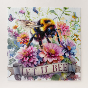 Let It Bee – Watercolor Bumblebee Spring Floral  Jigsaw Puzzle