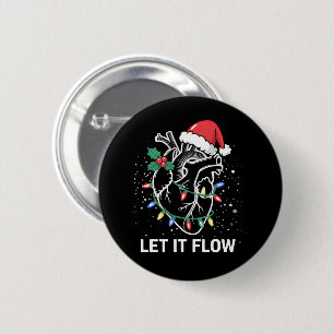 Let It Flow Anatomy Heart Cardiac Nurse Santa Hat 6 Cm Round Badge
