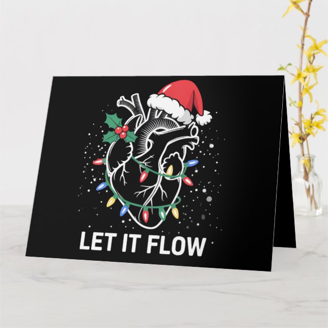 Let It Flow Anatomy Heart Cardiac Nurse Santa Hat Card (Yellow Flower)