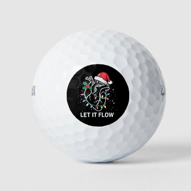 Let It Flow Anatomy Heart Cardiac Nurse Santa Hat Golf Balls (Front)