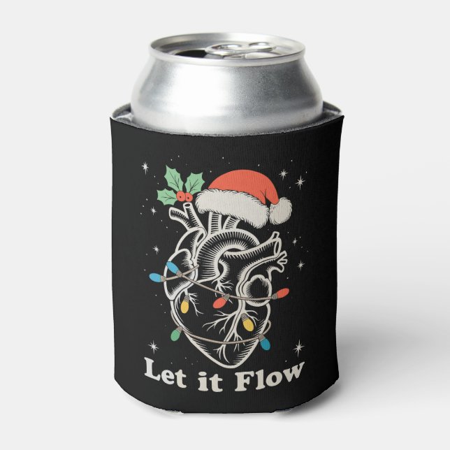 Let It Flow Heart Cardiac Nurse Christmas Xmas Can Cooler (Can Front)