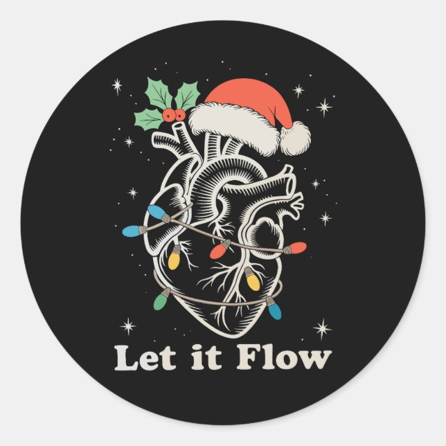 Let It Flow Heart Cardiac Nurse Christmas Xmas Classic Round Sticker (Front)
