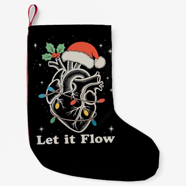 Let It Flow Heart Cardiac Nurse Christmas Xmas Small Christmas Stocking (Front)
